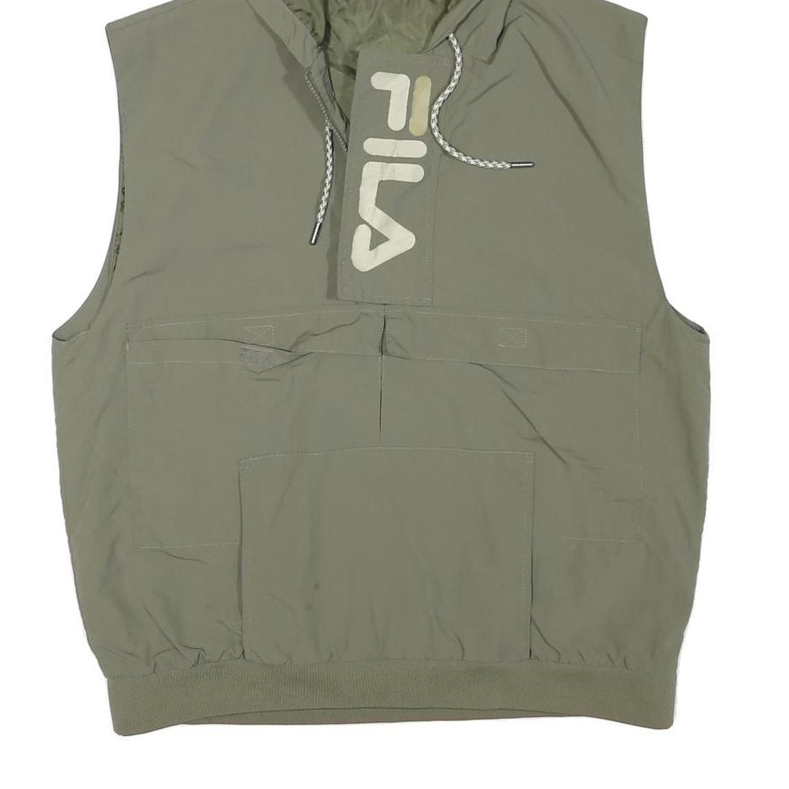 FILA Mens Green Sleeveless Zip Jacket L Polyester Blend Plain Hooded Casual