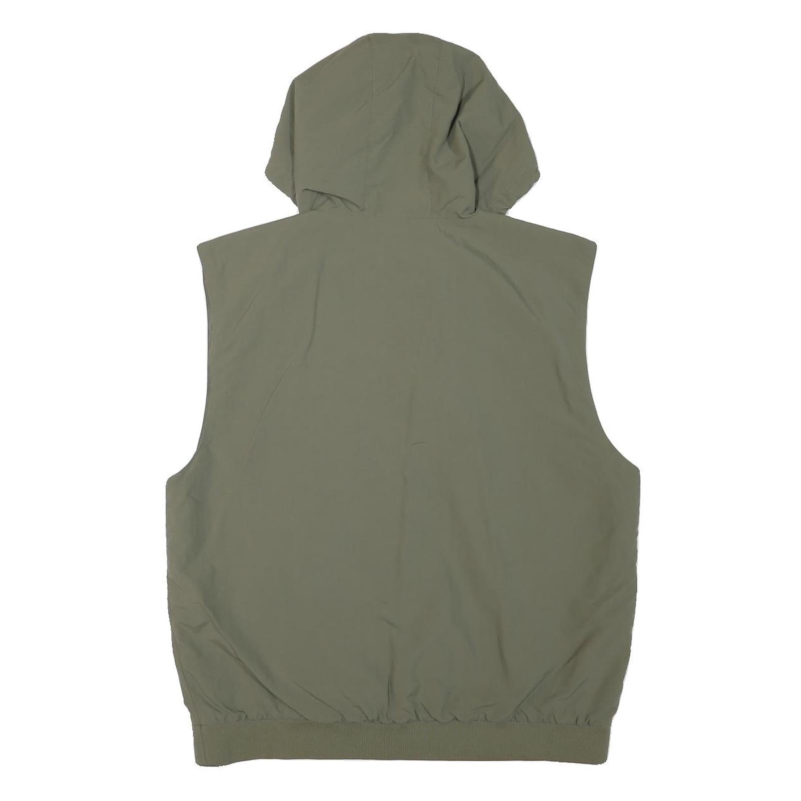 FILA Mens Green Sleeveless Zip Jacket L Polyester Blend Plain Hooded Casual