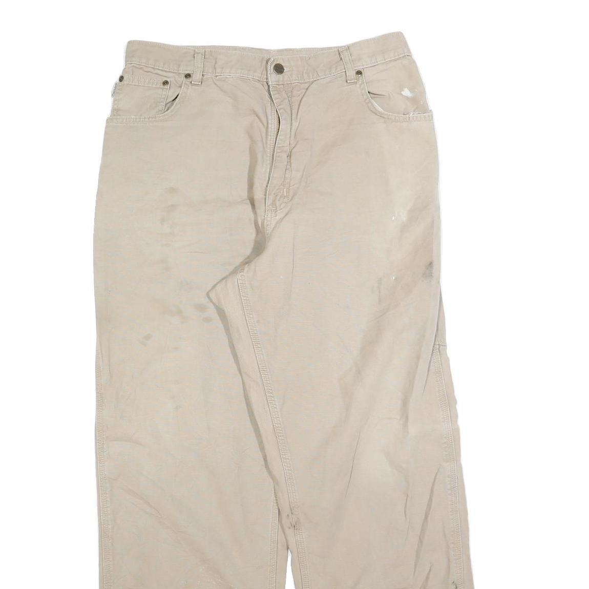 CARHARTT Mens Cotton Blend Beige Relaxed Straight Trousers W34 L32 Workwear