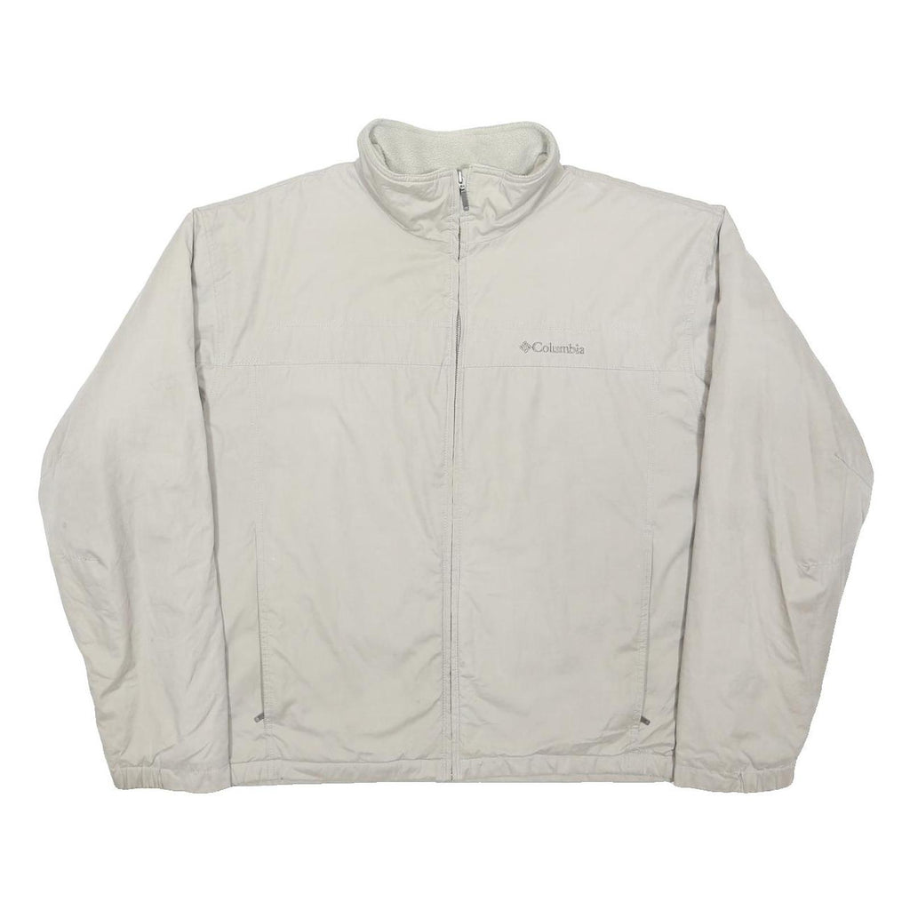COLUMBIA Mens White XL Cotton Blend Jacket Plain Zip Front Outdoor Casual