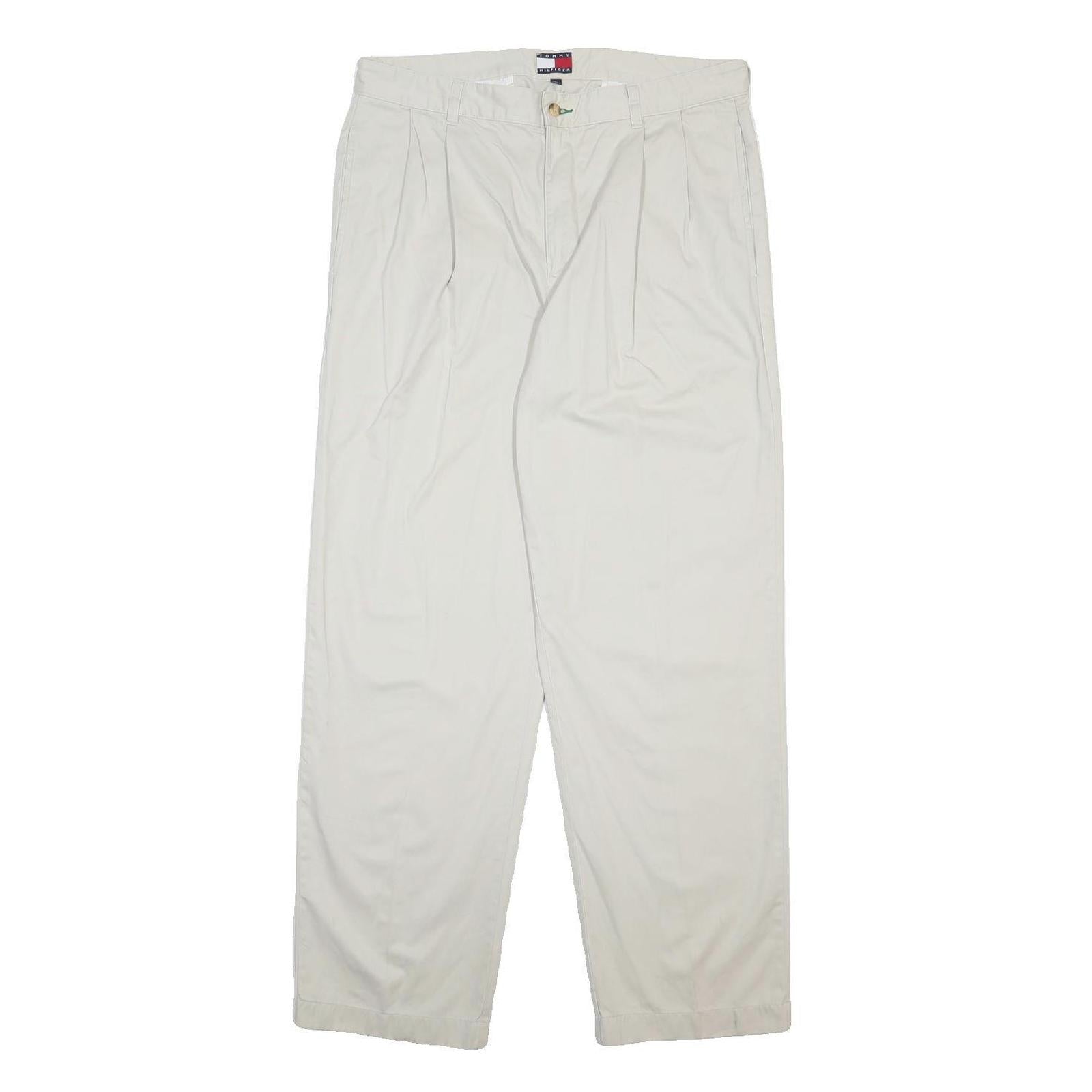 TOMMY HILFIGER Mens Cotton Cream Relaxed Straight Trousers W35 L32 Classic