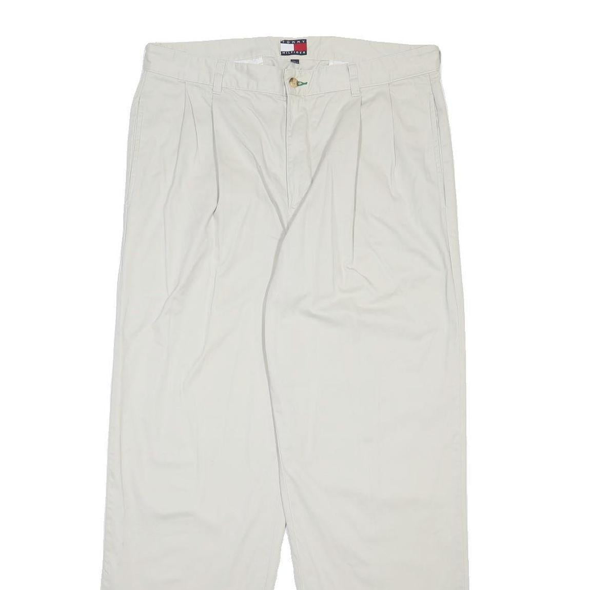 TOMMY HILFIGER Mens Cotton Cream Relaxed Straight Trousers W35 L32 Classic