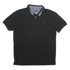 TOMMY HILFIGER Mens Black Short Sleeve Plain 2XL Cotton Polo Shirt