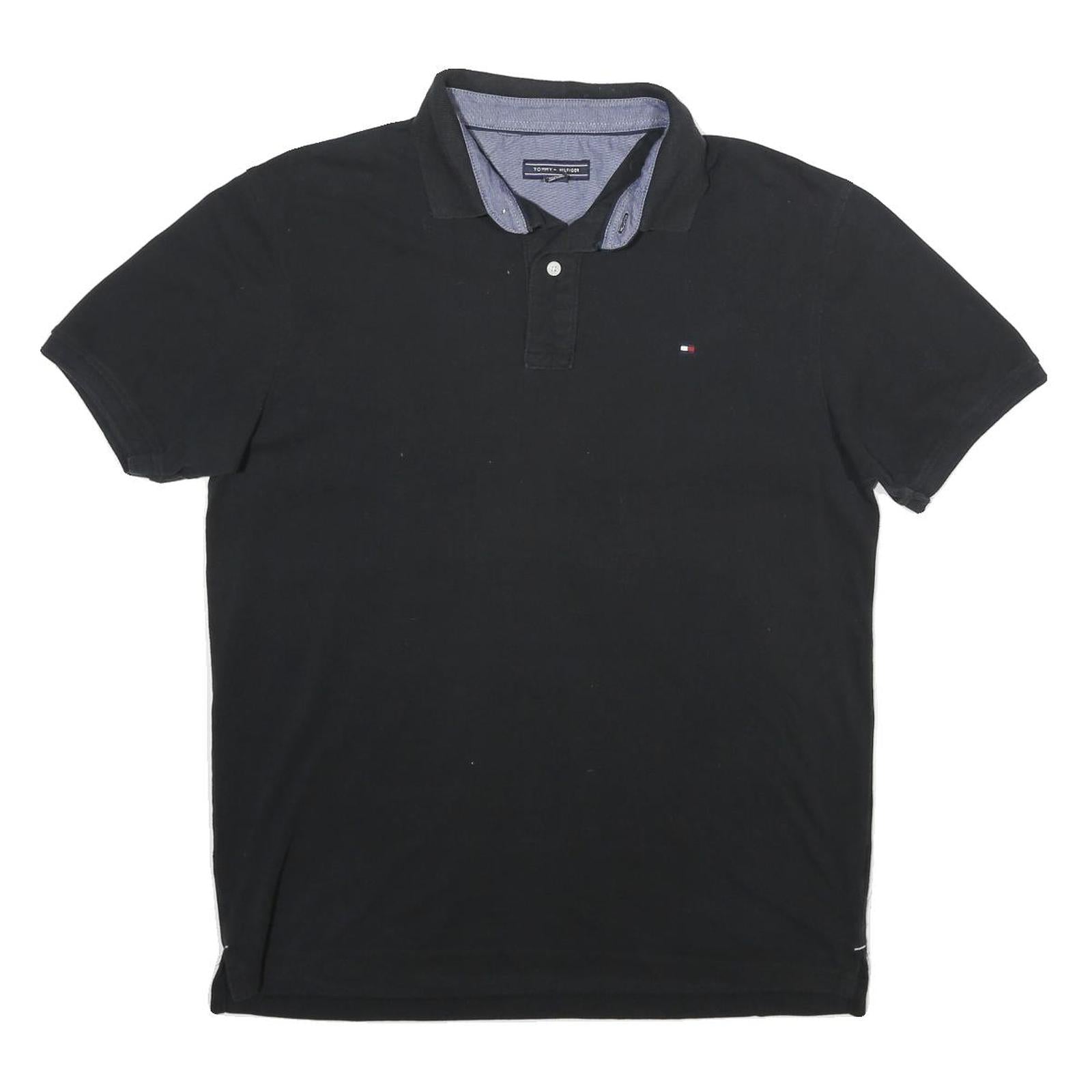 TOMMY HILFIGER Mens Black Short Sleeve Plain 2XL Cotton Polo Shirt