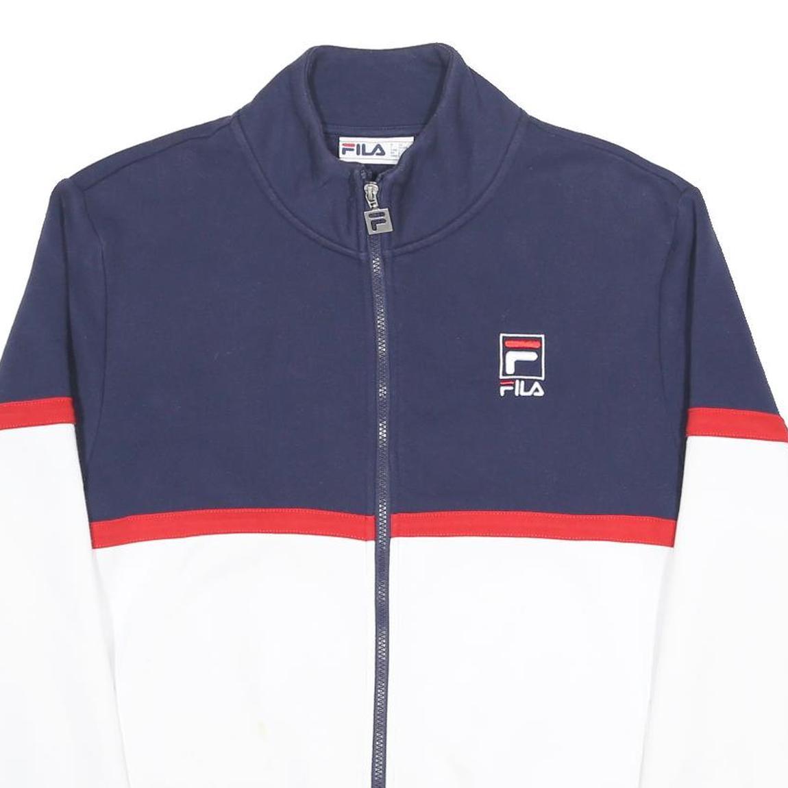 FILA Mens Navy & White Zip Cotton Blend Jacket L Sports Casual Retro