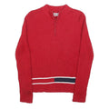 TOMMY HILFIGER Womens Red Fashion Patterned Jumper 1/4 Zip Rib Knit M Cotton