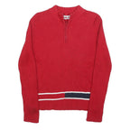 TOMMY HILFIGER Womens Red Fashion Patterned Jumper 1/4 Zip Rib Knit M Cotton
