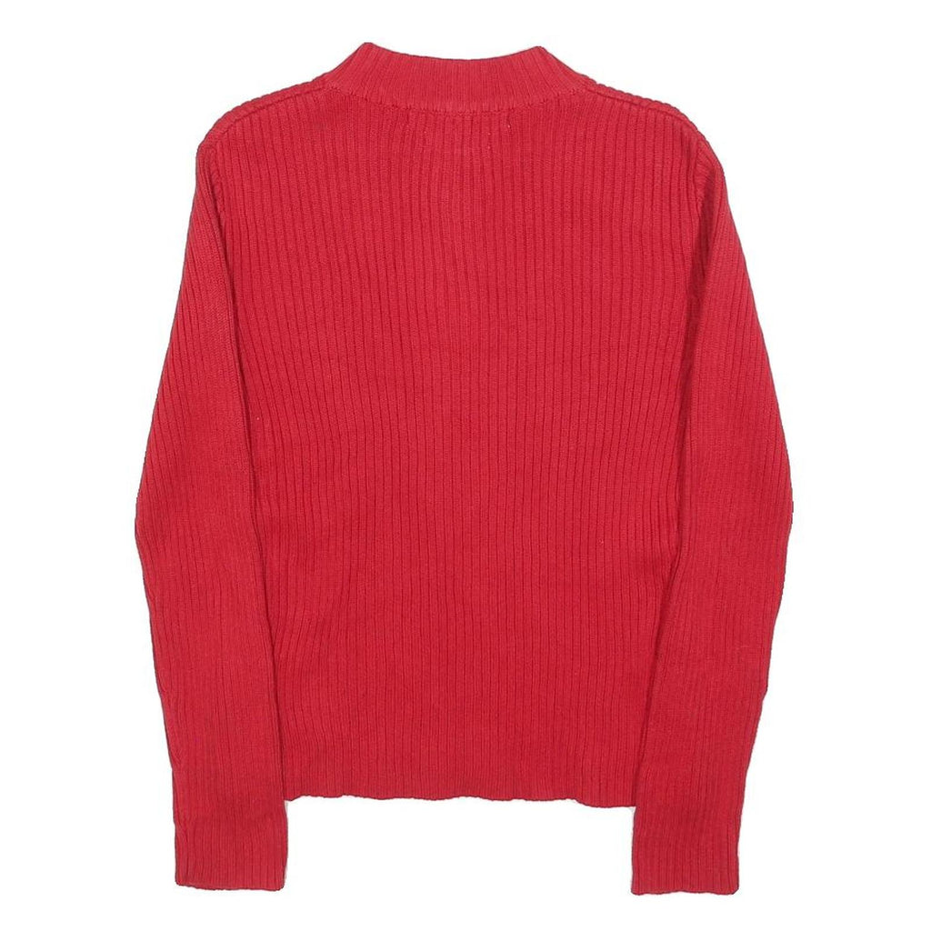 TOMMY HILFIGER Womens Red Fashion Patterned Jumper 1/4 Zip Rib Knit M Cotton
