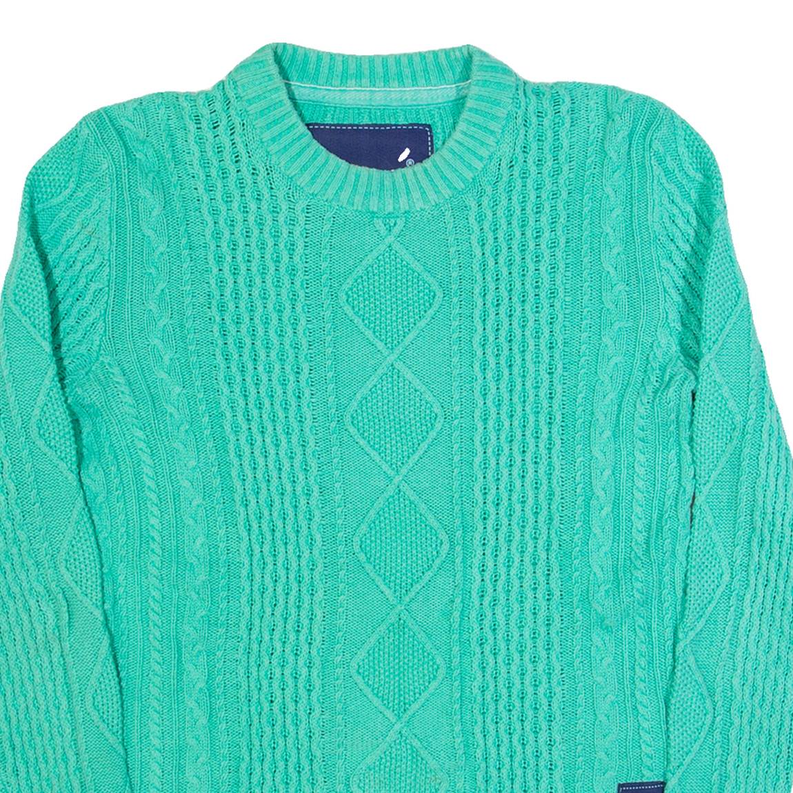 SUPERDRY Womens Jumper Green Cable Knit XS