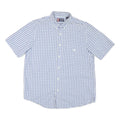 CHAPS Mens Blue & White Checked Shirt L Button-Down Collar Short Sleeve Cotton