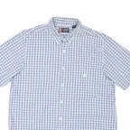 CHAPS Mens Blue & White Checked Shirt L Button-Down Collar Short Sleeve Cotton