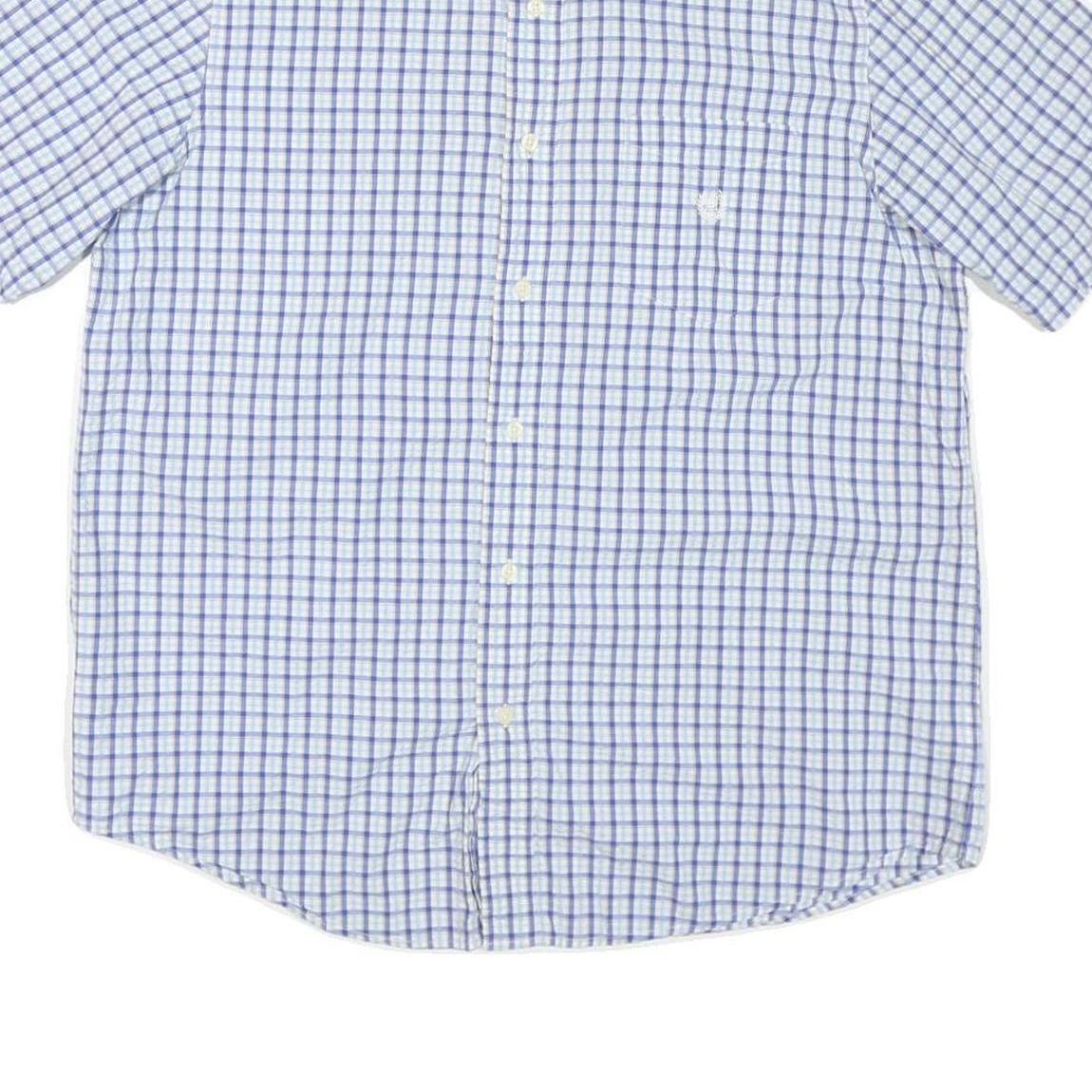 CHAPS Mens Blue & White Checked Shirt L Button-Down Collar Short Sleeve Cotton