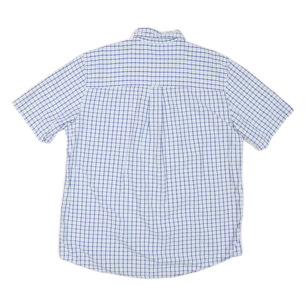 CHAPS Mens Blue & White Checked Shirt L Button-Down Collar Short Sleeve Cotton