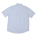 CHAPS Mens Blue & White Checked Shirt L Button-Down Collar Short Sleeve Cotton