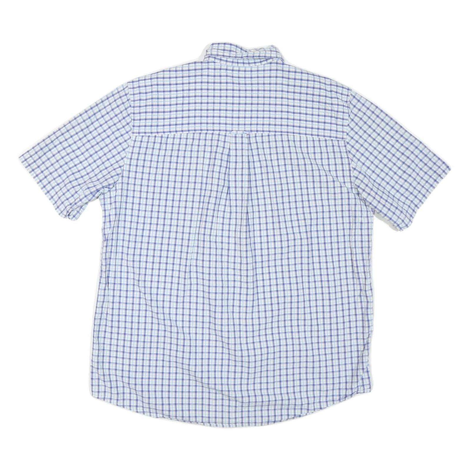 CHAPS Mens Blue & White Checked Shirt L Button-Down Collar Short Sleeve Cotton