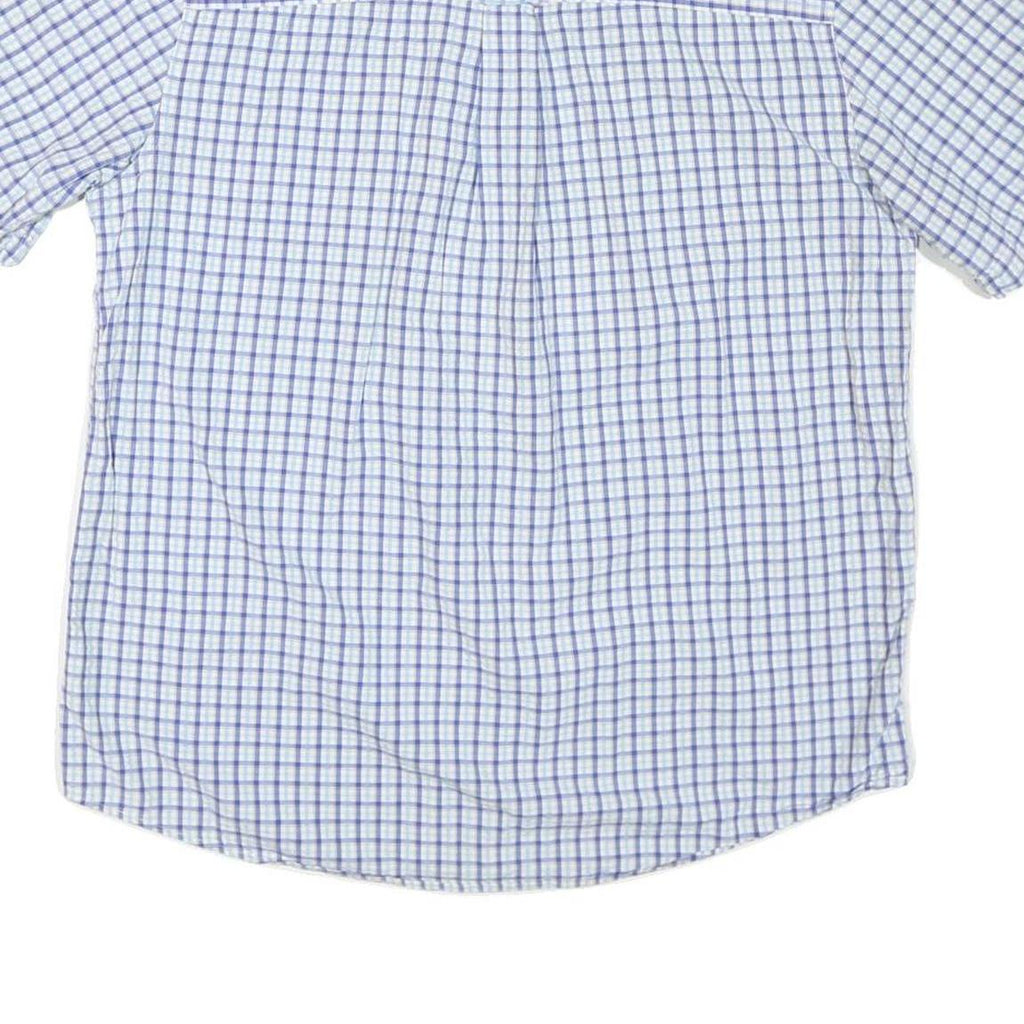CHAPS Mens Blue & White Checked Shirt L Button-Down Collar Short Sleeve Cotton
