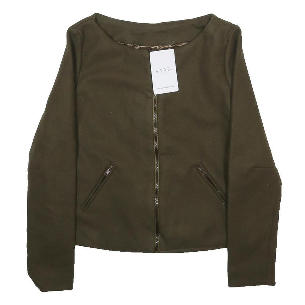 AYAG Womens Green Jacket S Zip Plain Minimalist Contemporary Stylish