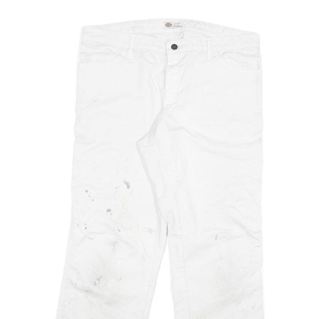 DICKIES Womens White Regular Fit Straight Leg Trousers W36 L32 Workwear Zip