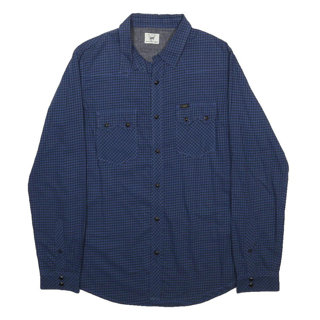 LEE Mens Blue & Black Check Shirt S Cotton Classic Workwear Button Pocket