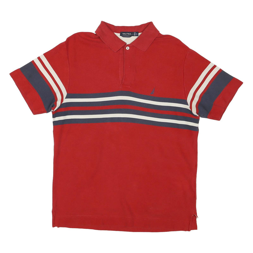 NAUTICA Mens Red Navy & Cream Striped Short Sleeve Polo Shirt S Cotton Classic
