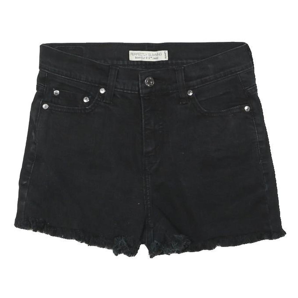 LEVI'S Womens Black Denim Casual Shorts M W28 Bootcut Frayed Hem