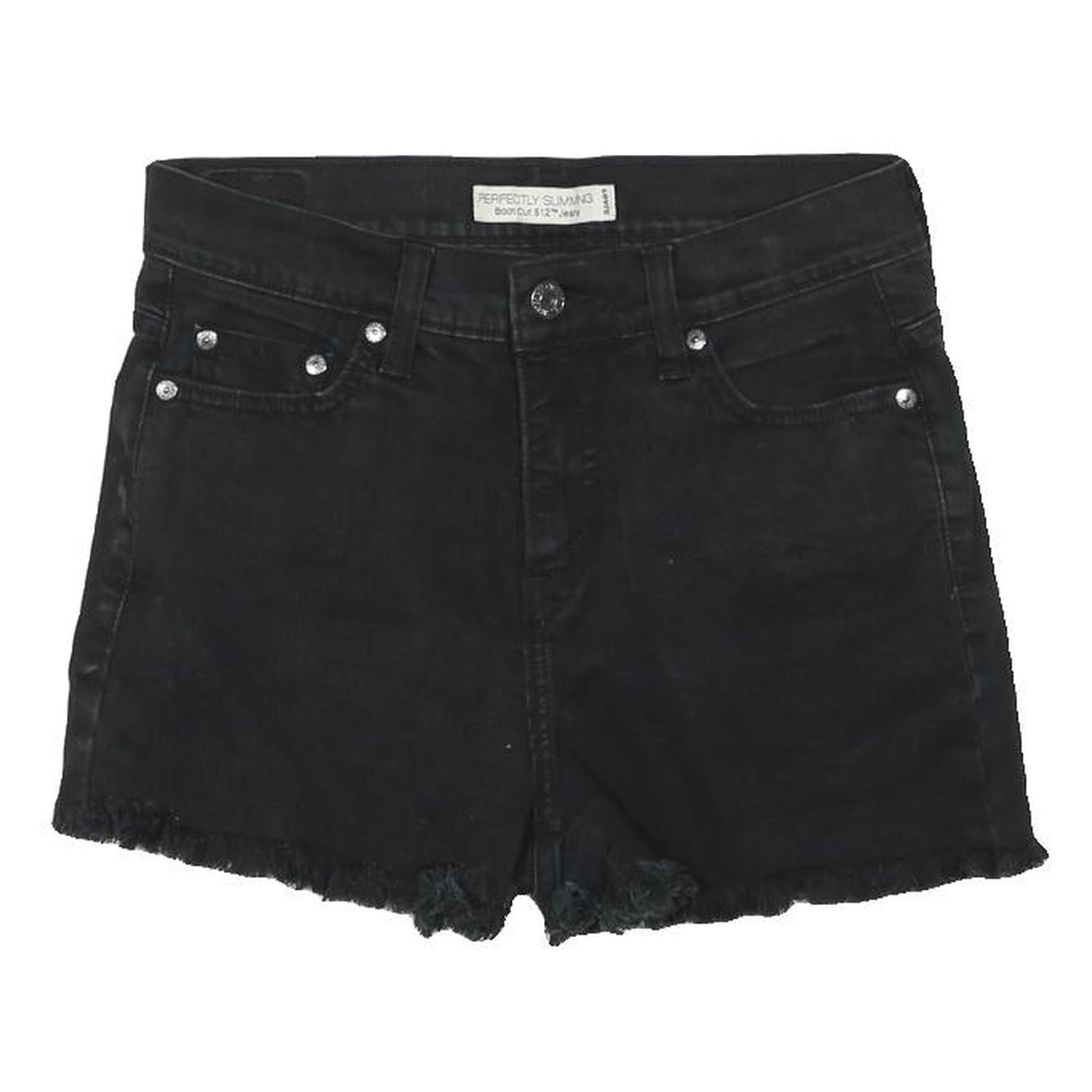 LEVI'S Womens Black Denim Casual Shorts M W28 Bootcut Frayed Hem