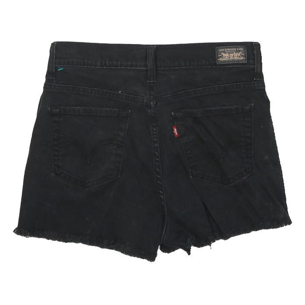 LEVI'S Womens Black Denim Casual Shorts M W28 Bootcut Frayed Hem