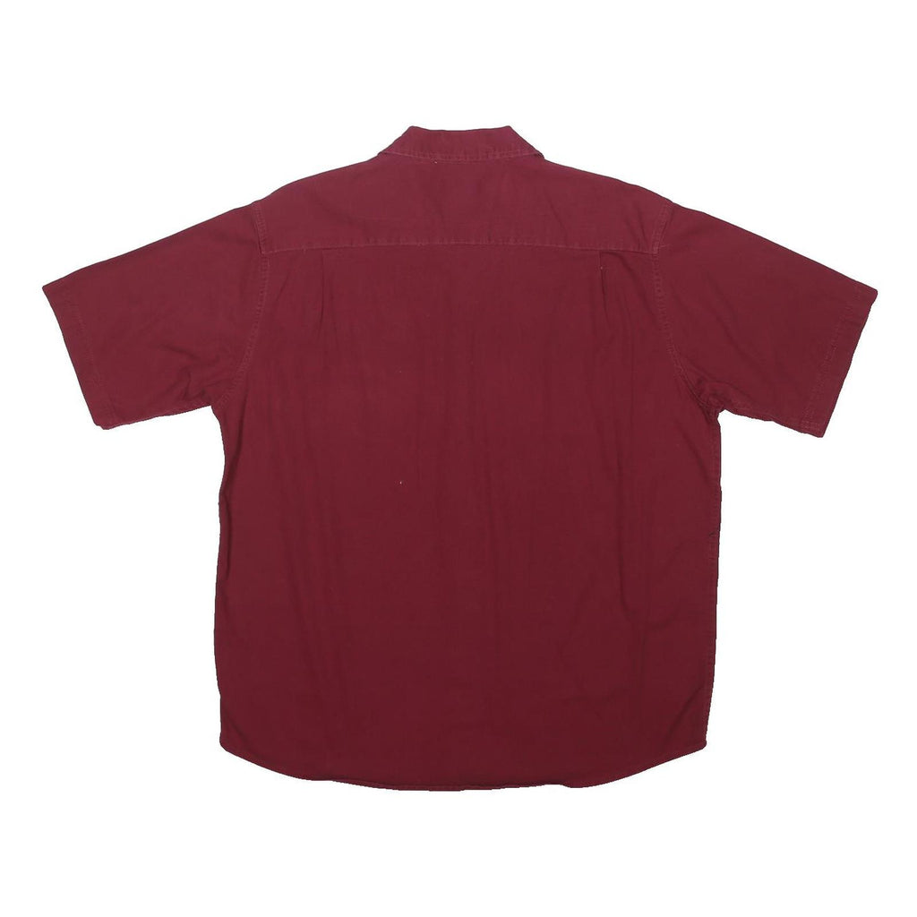 WRANGLER Mens Maroon Cotton Blend Short Sleeve Shirt L Button Pockets Casual