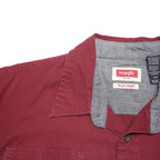 WRANGLER Mens Maroon Cotton Blend Short Sleeve Shirt L Button Pockets Casual