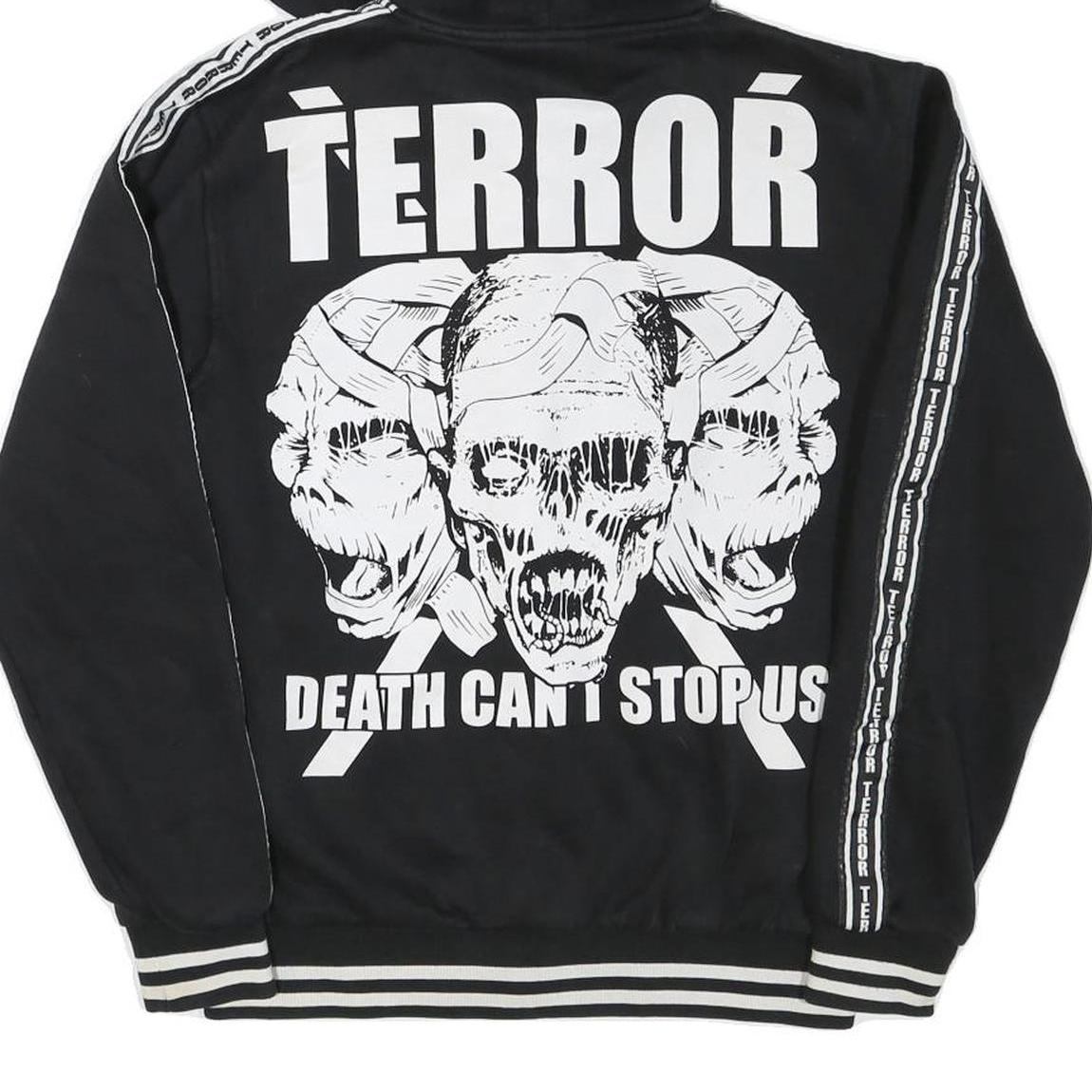 TERROR Mens Black Zip Hoodie S Skull Graphic Death Cant Stop Us