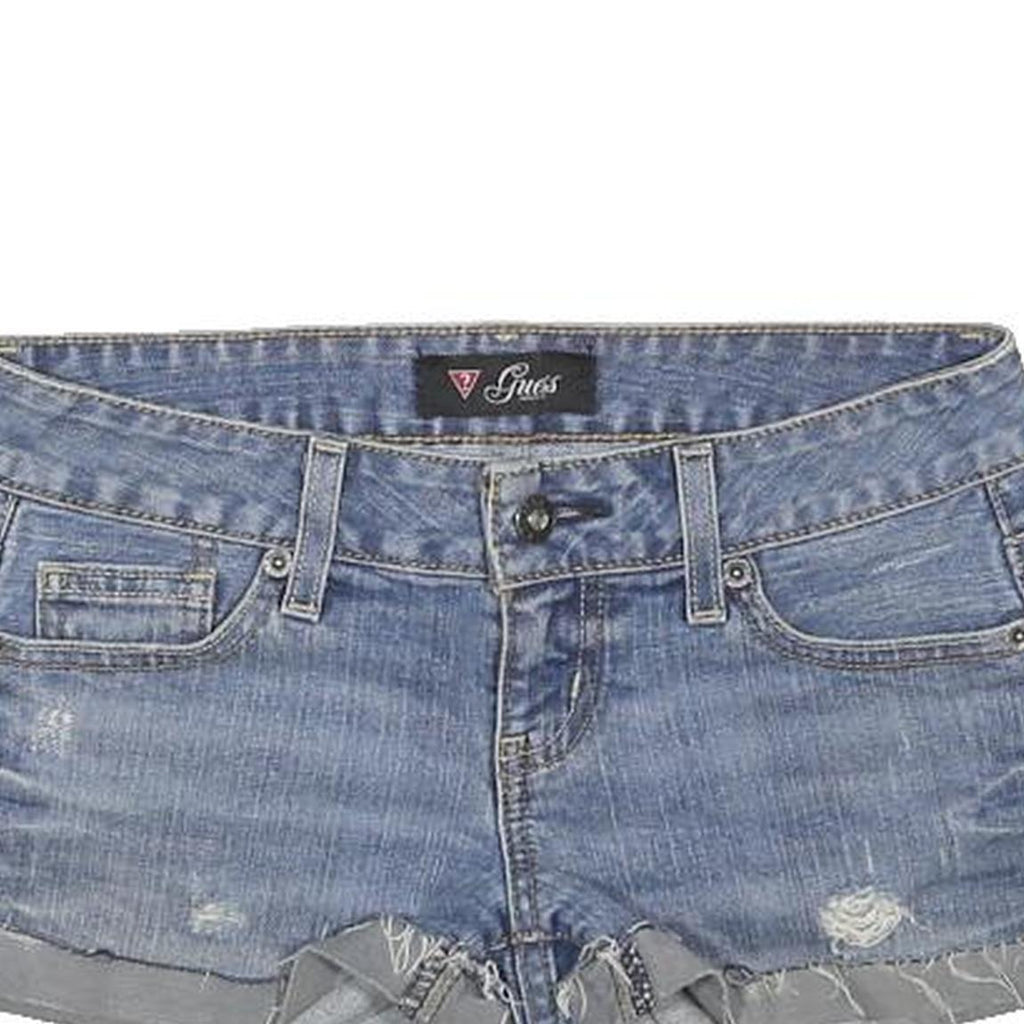 GUESS Womens Denim Blue Casual Shorts S W26 Distressed Cut-Off