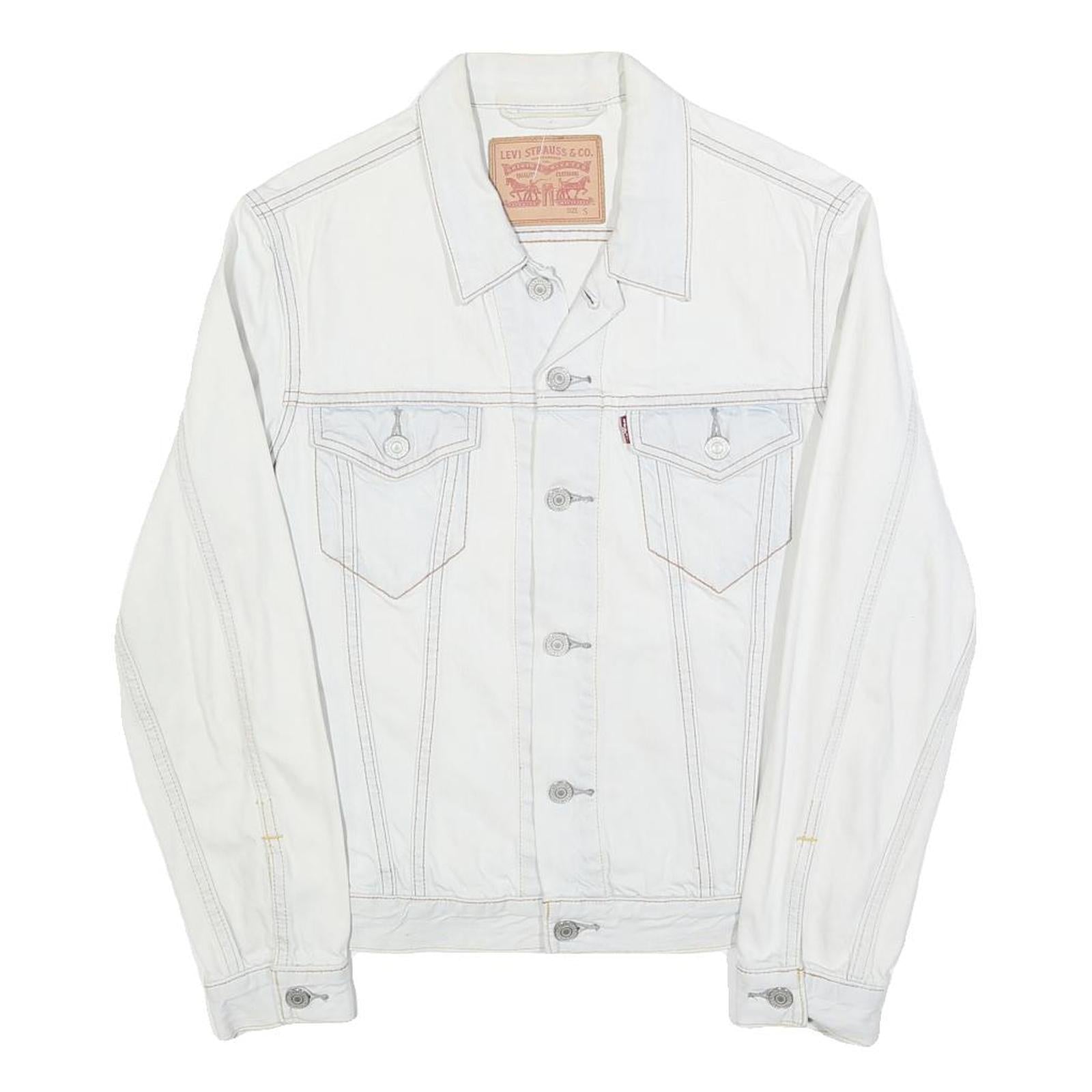 LEVI'S Mens White Cotton Denim Jacket S Button Plain Classic Casual