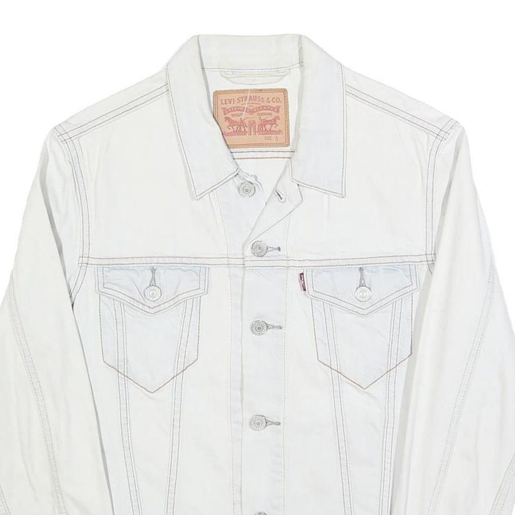 LEVI'S Mens White Cotton Denim Jacket S Button Plain Classic Casual