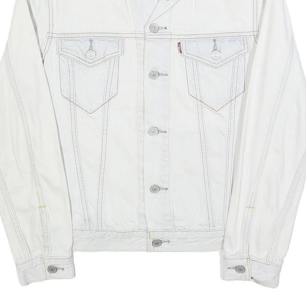 LEVI'S Mens White Cotton Denim Jacket S Button Plain Classic Casual