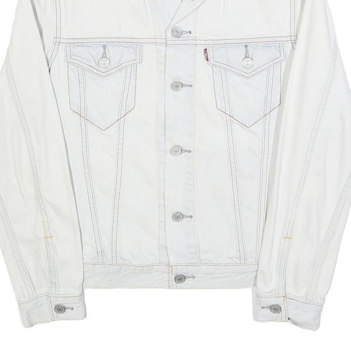 LEVI'S Mens White Cotton Denim Jacket S Button Plain Classic Casual