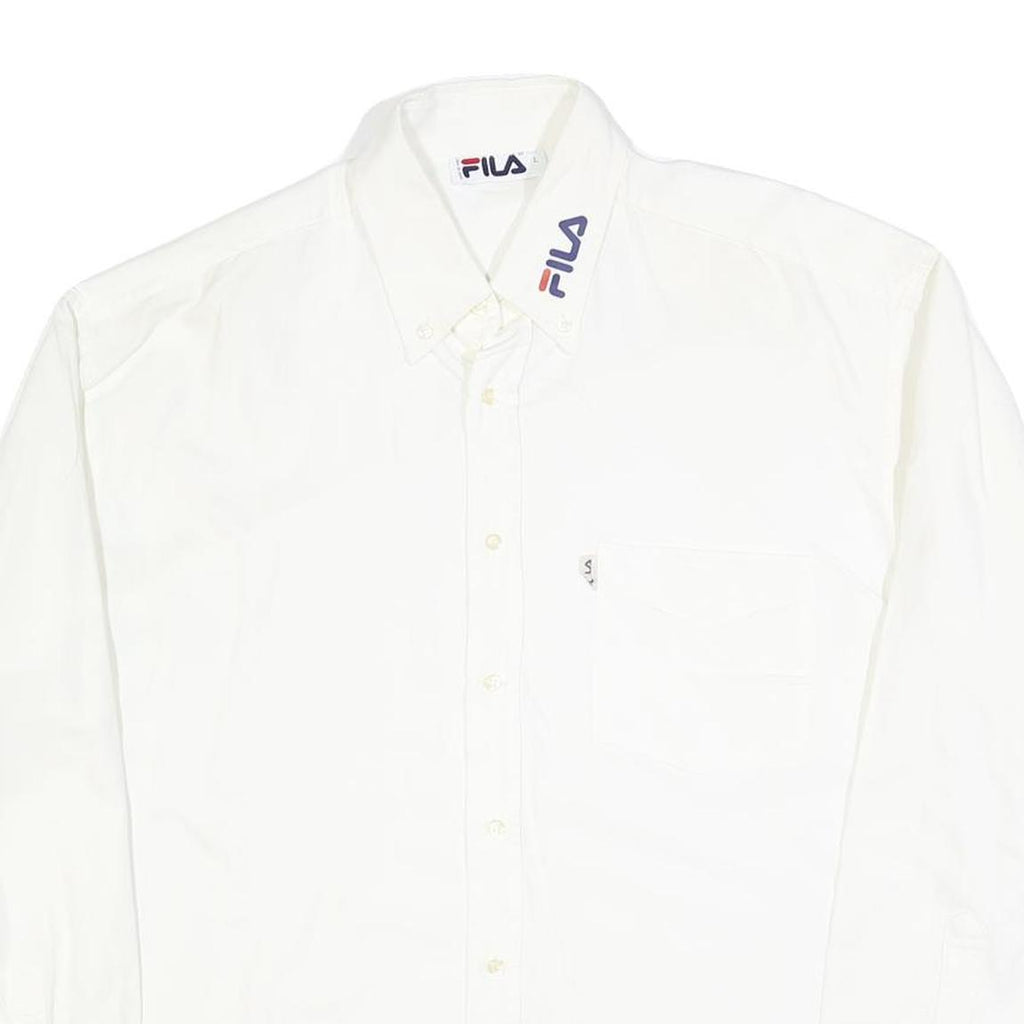 FILA Mens White Cotton Blend Shirt L Button Down Collar Long Sleeve Classic