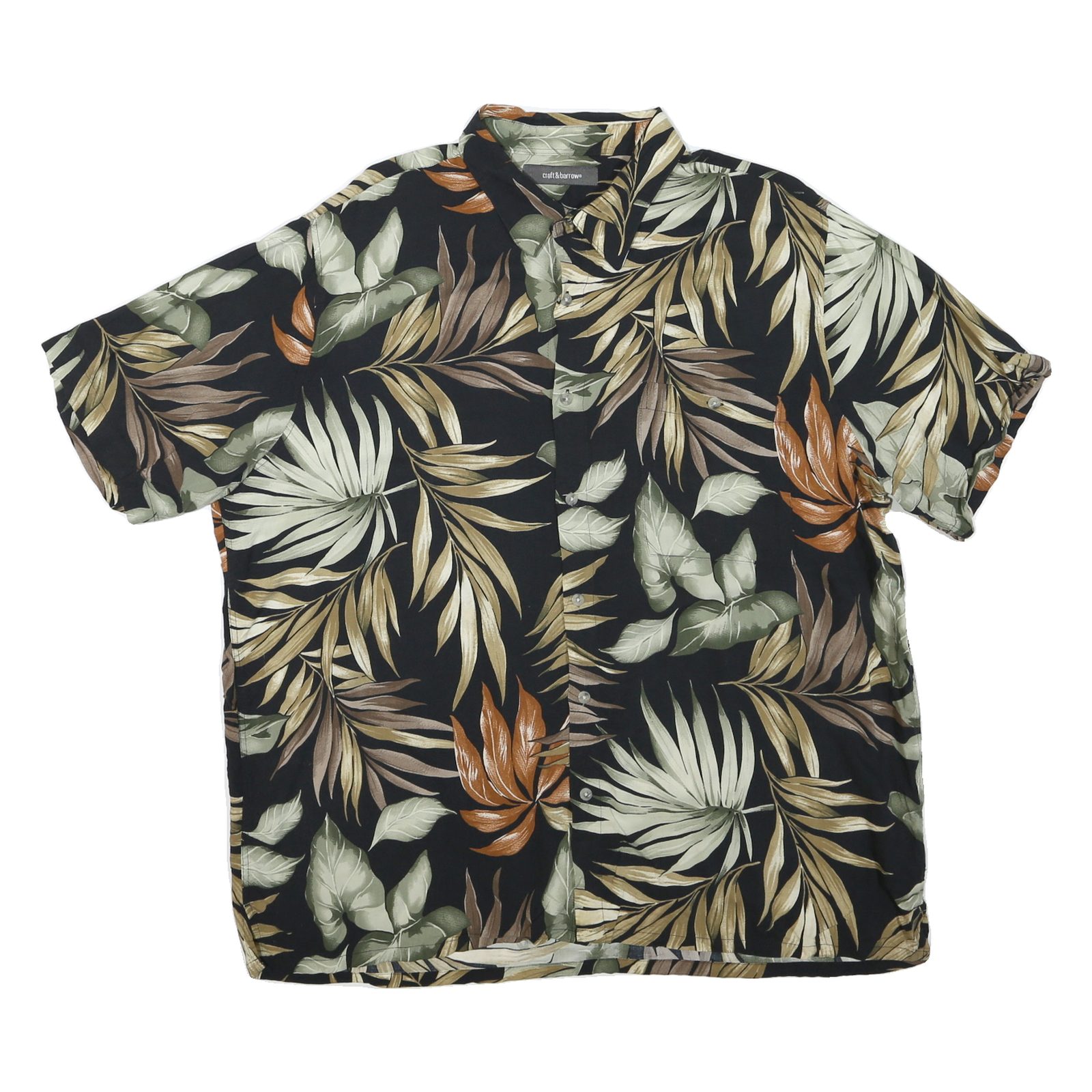 CROFT & BARROW Mens Black Green & Brown Leaf Print Shirt XL Casual Short Sleeve