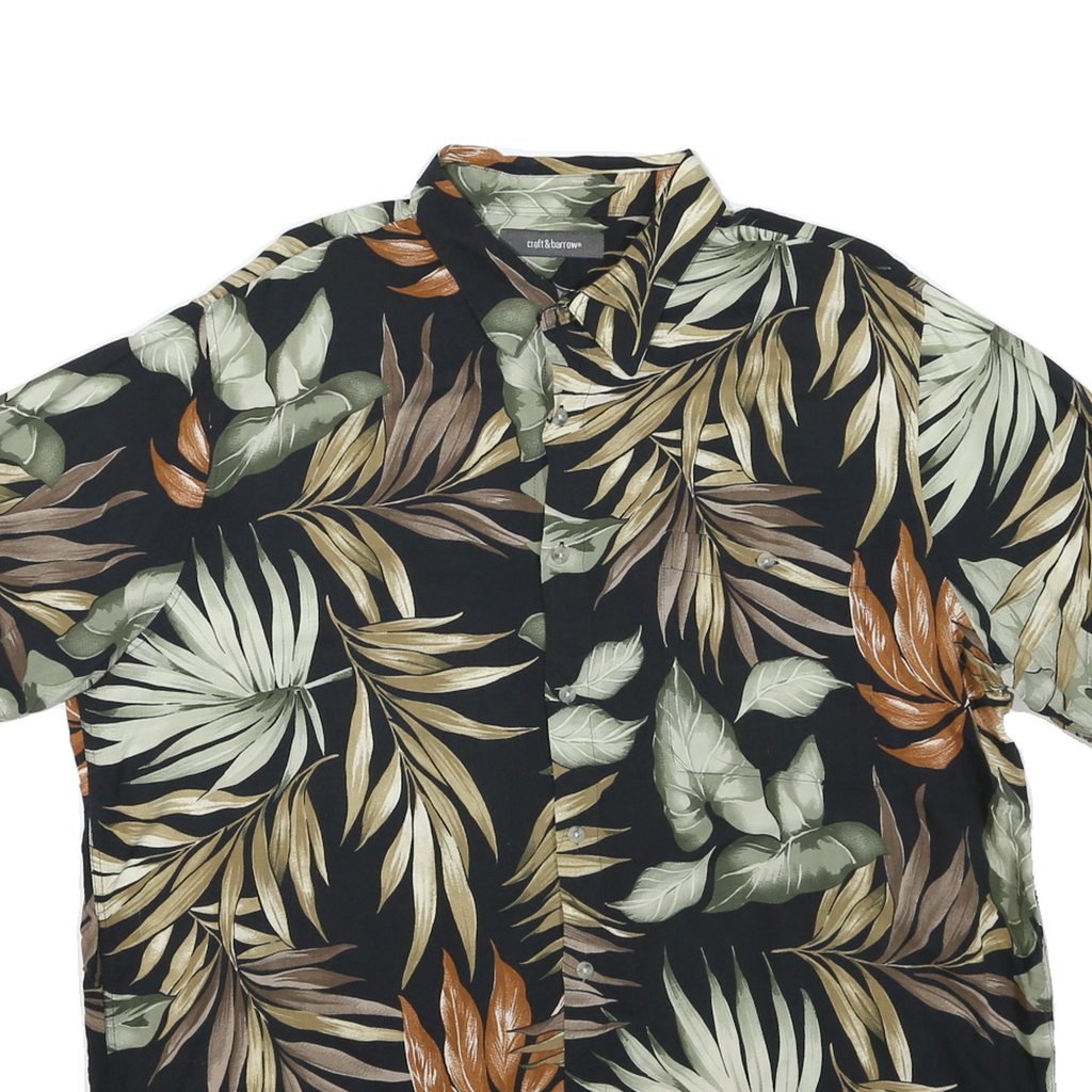 CROFT & BARROW Mens Black Green & Brown Leaf Print Shirt XL Casual Short Sleeve