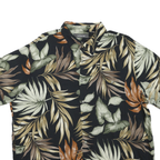 CROFT & BARROW Mens Black Green & Brown Leaf Print Shirt XL Casual Short Sleeve