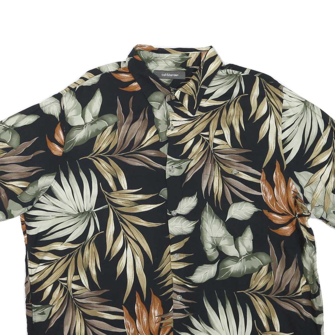 CROFT & BARROW Mens Black Green & Brown Leaf Print Shirt XL Casual Short Sleeve