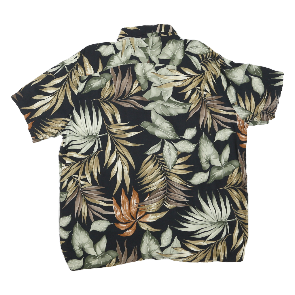 CROFT & BARROW Mens Black Green & Brown Leaf Print Shirt XL Casual Short Sleeve