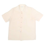 CANDA Womens Cream Basic Shirt Short Sleeve Point Collar Plain M Button Casual