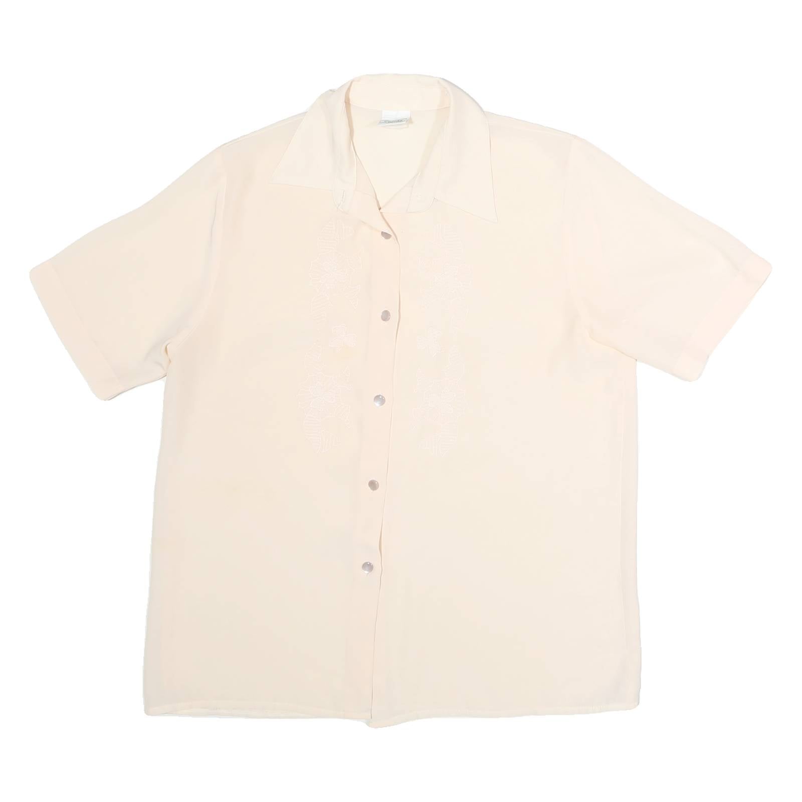 CANDA Womens Cream Basic Shirt Short Sleeve Point Collar Plain M Button Casual
