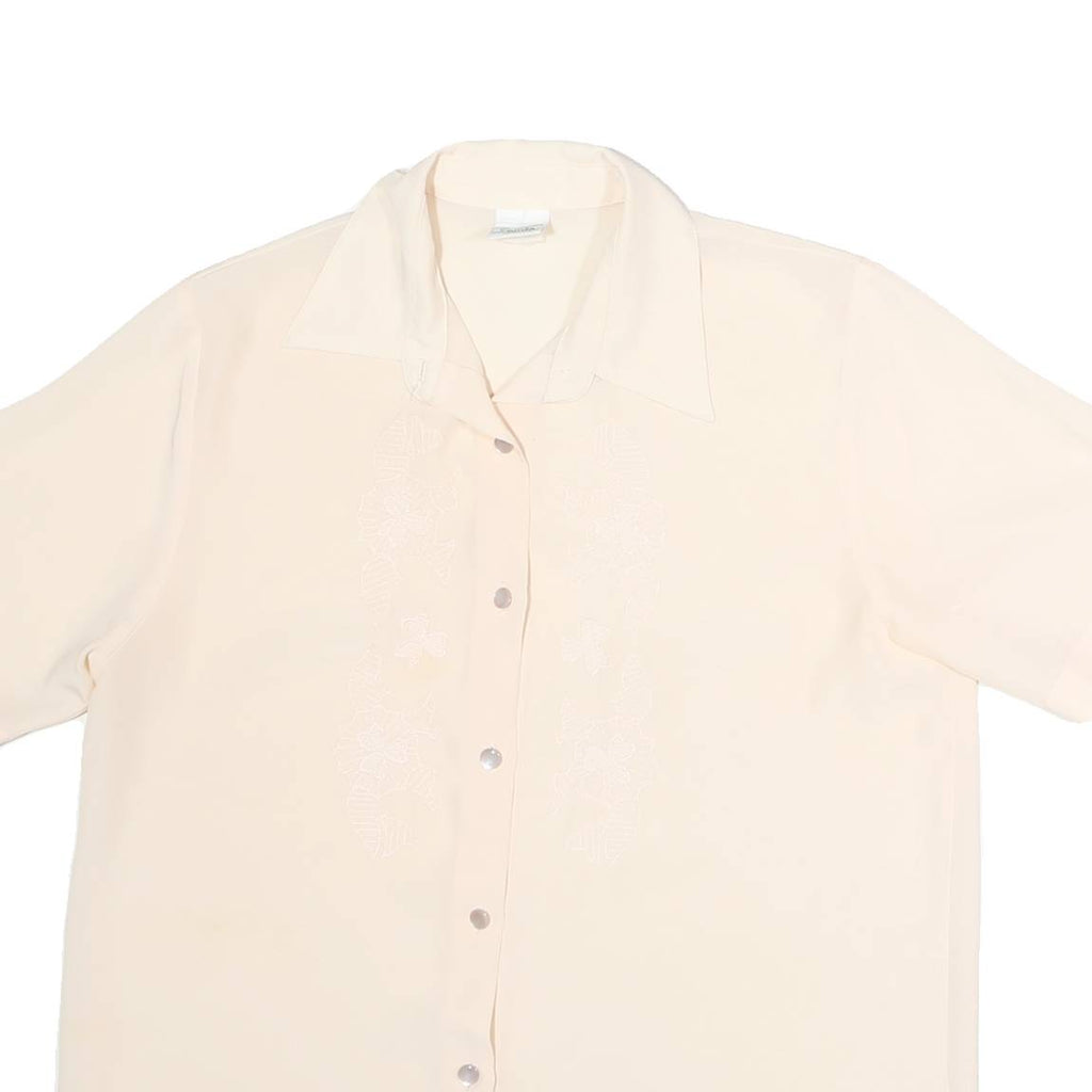 CANDA Womens Cream Basic Shirt Short Sleeve Point Collar Plain M Button Casual