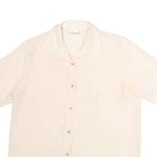CANDA Womens Cream Basic Shirt Short Sleeve Point Collar Plain M Button Casual