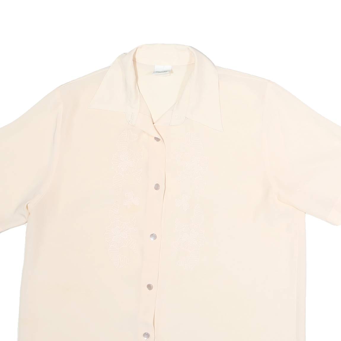 CANDA Womens Cream Basic Shirt Short Sleeve Point Collar Plain M Button Casual