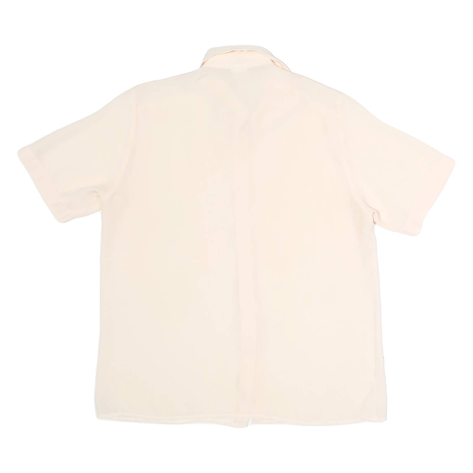 CANDA Womens Cream Basic Shirt Short Sleeve Point Collar Plain M Button Casual