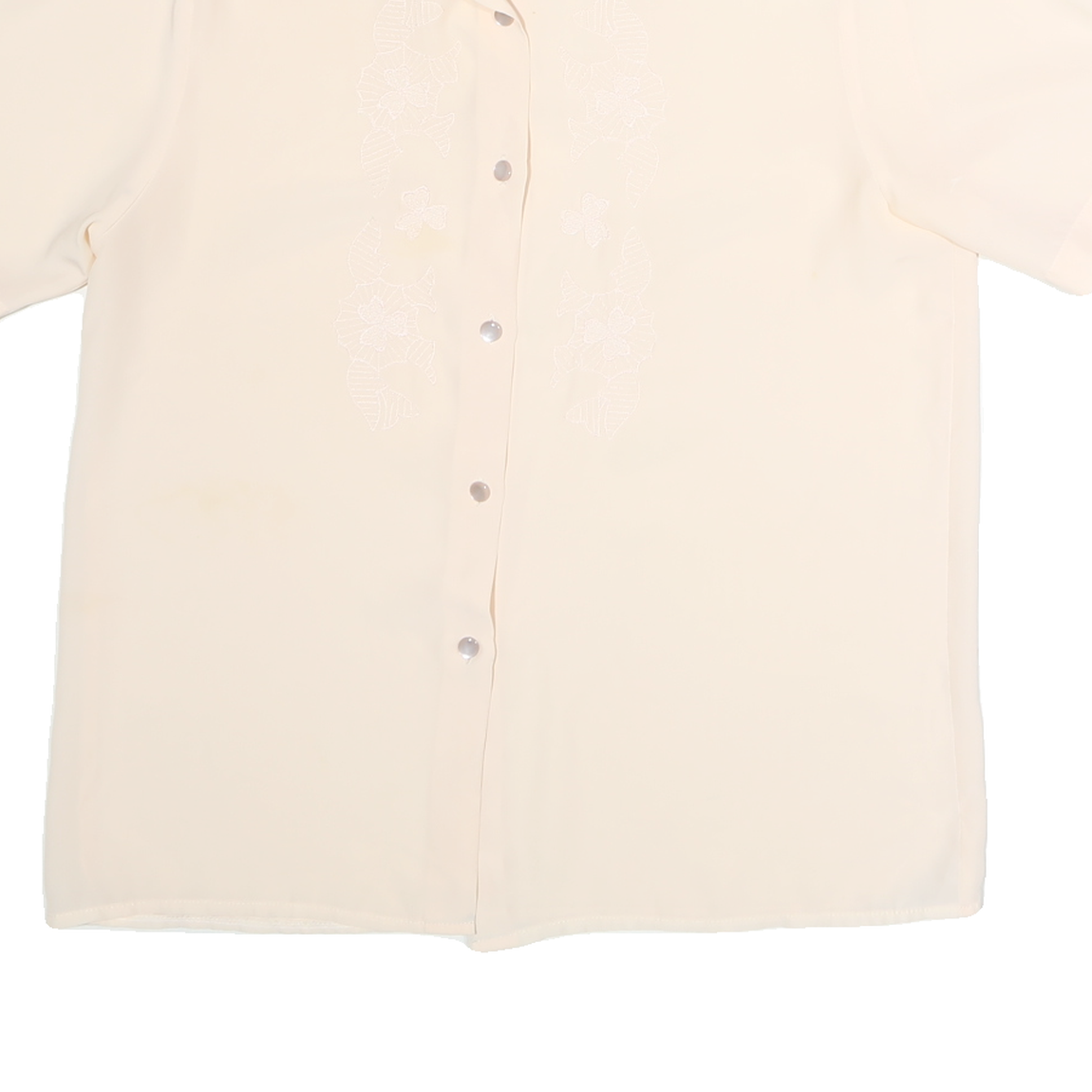 CANDA Womens Cream Basic Shirt Short Sleeve Point Collar Plain M Button Casual