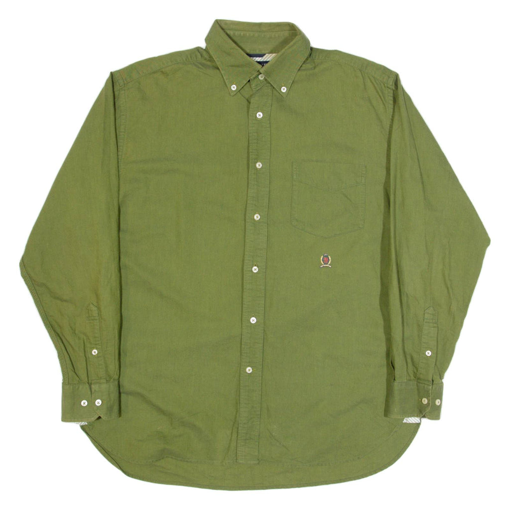 TOMMY HILFIGER Mens Plain Shirt Green Long Sleeve M