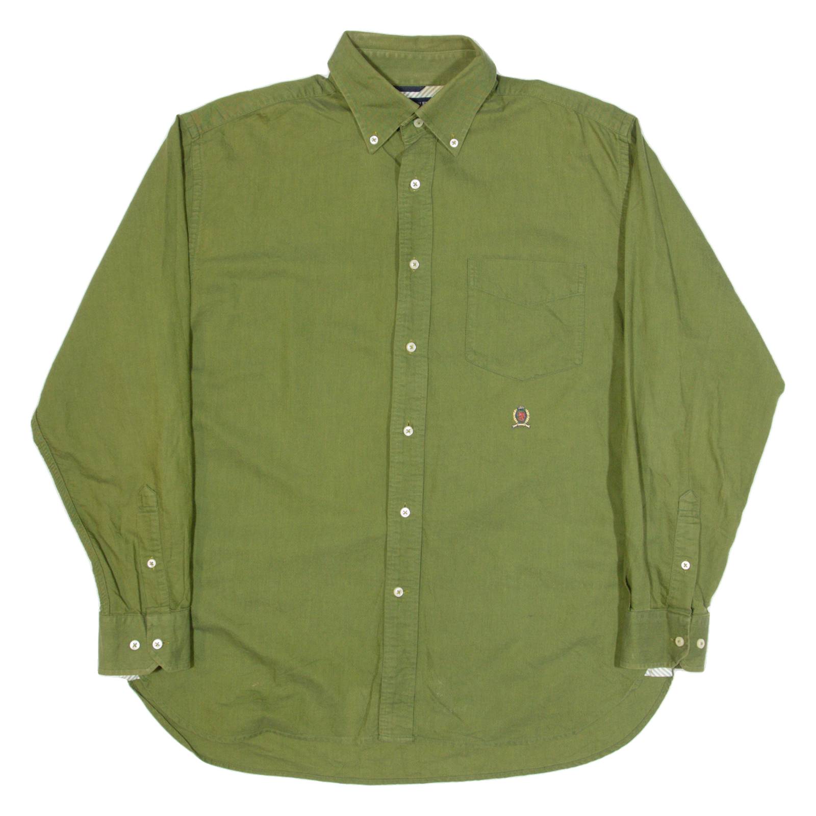 TOMMY HILFIGER Mens Plain Shirt Green Long Sleeve M